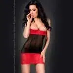 BABYDOLL AND THONG CR-3785 BLACK AND RED