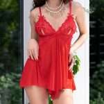 CR-4461 BABYDOLL AND THONG RED