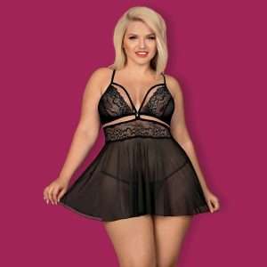 OBSESSIVE QUEEN SIZE 838-BAB BABYDOLL AND THONG BLACK