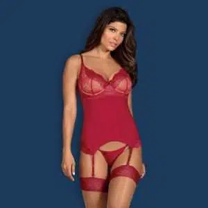 OBSESSIVE ROSALYNE CORSET AND THONG RED