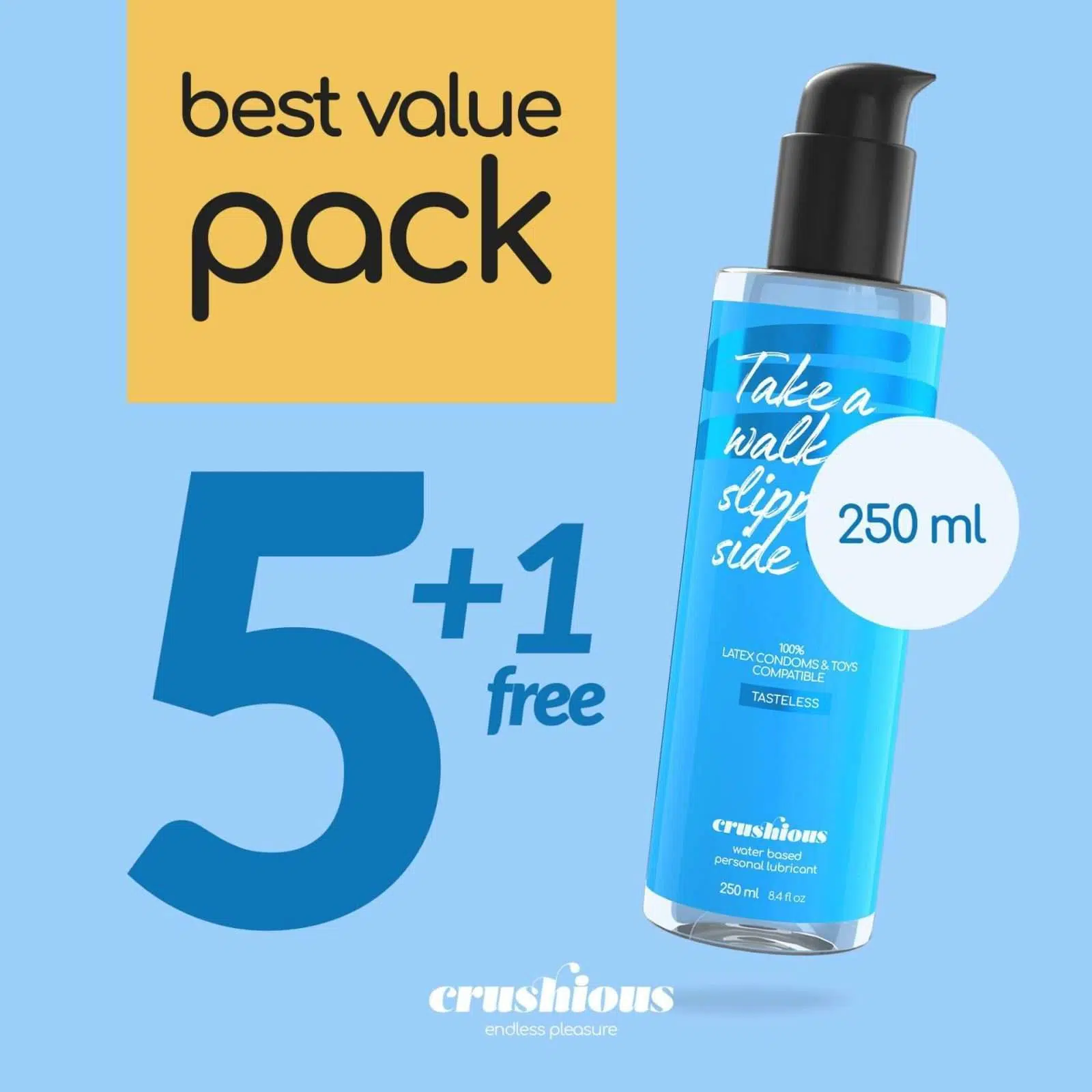 PACK OF 5 CRUSHIOUS WATERBASED LUBRICANT 250 ML   1 FREE