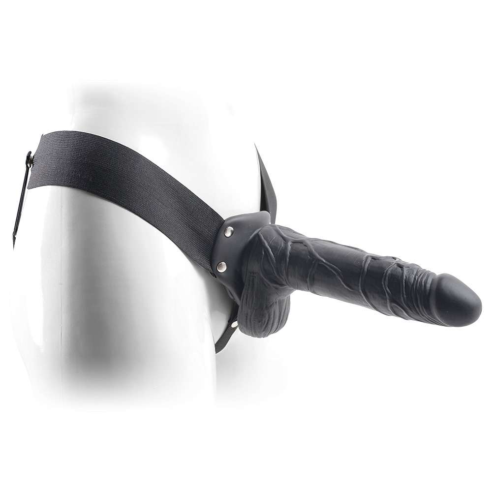REAL RAPTURE AIR FEELING 8  HOLLOW STRAP-ON WITH SCROTUM BLACK