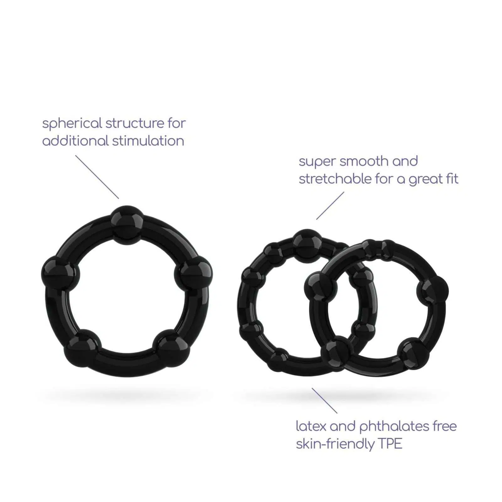 Triple Bead Cockring Set Black Crushious